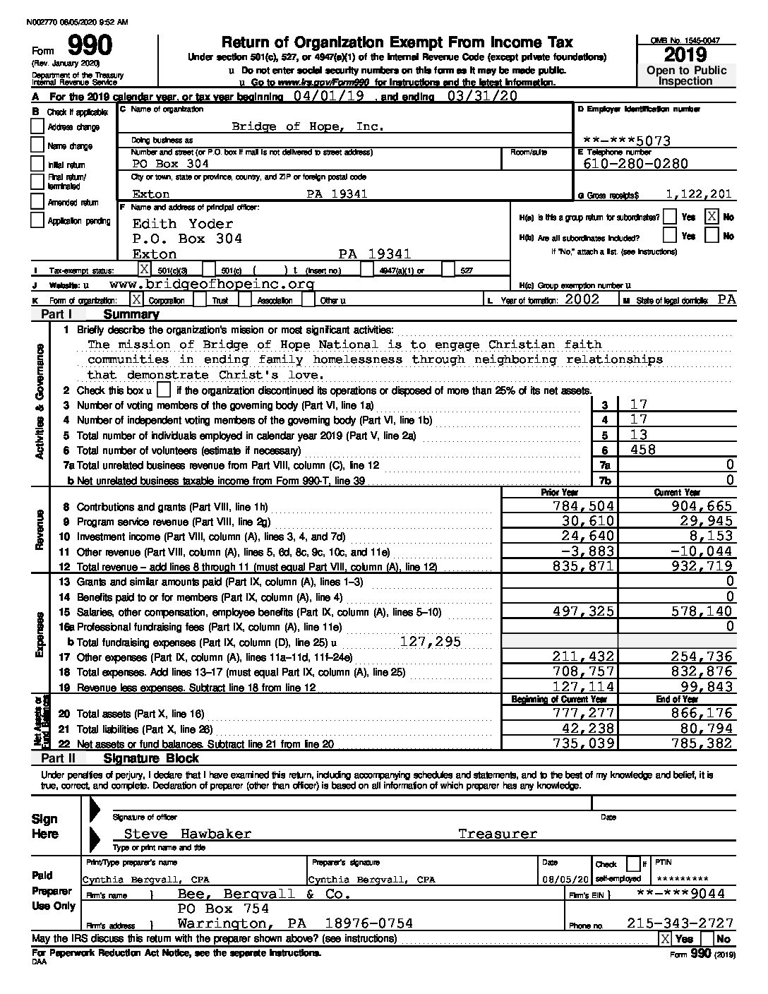 2019-2020 IRS Form 990 Bridge of Hope wo SchB | Bridge of Hope - National